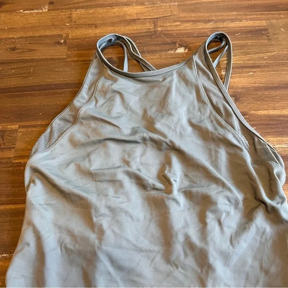 TopShop Olive Green One Piece Swimsuit High Neck Mesh Strapy Sexy Back Size 8 - Picture 4 of 8